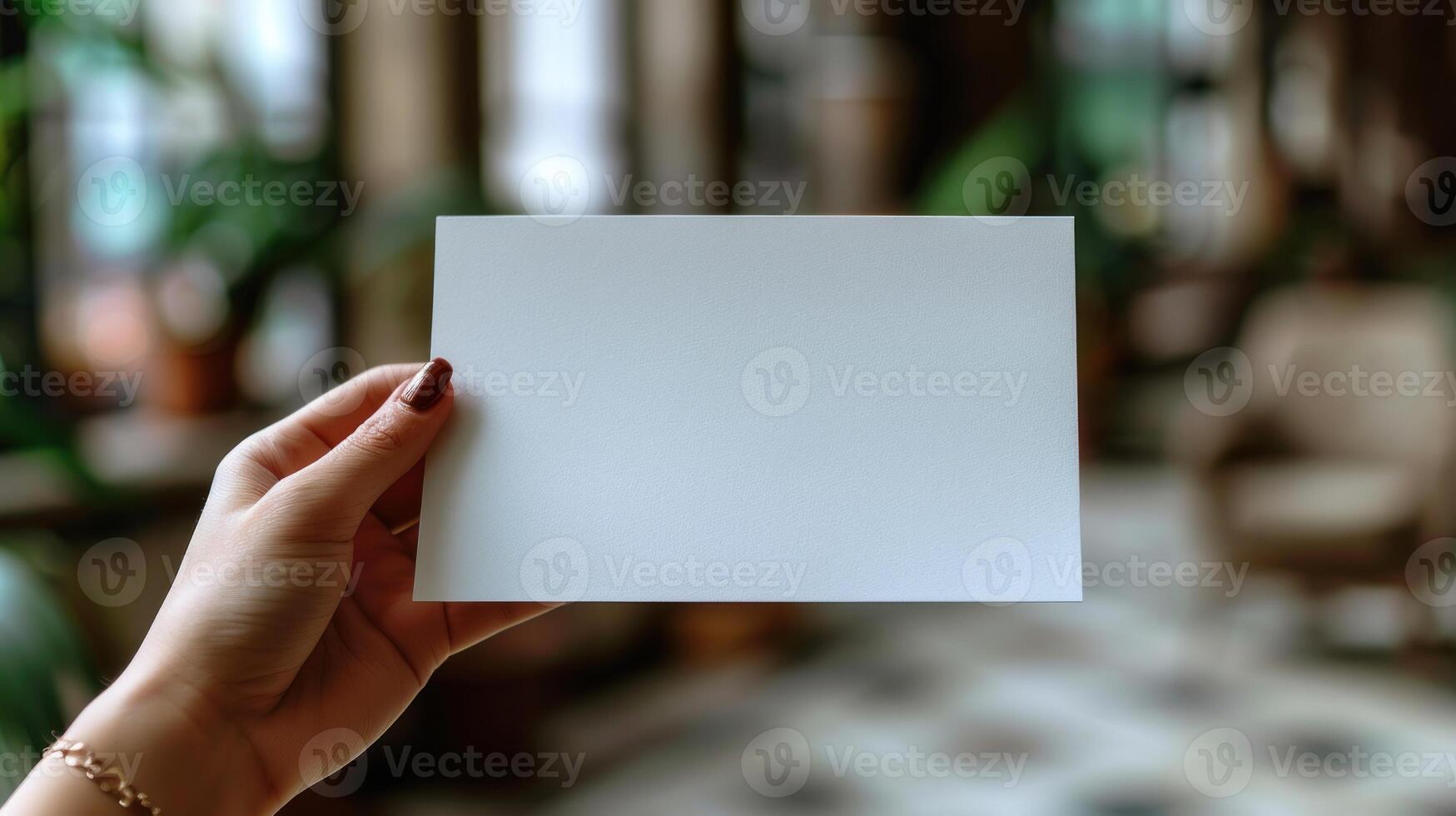 A hand presents a blank card in a warm, inviting atmosphere photo