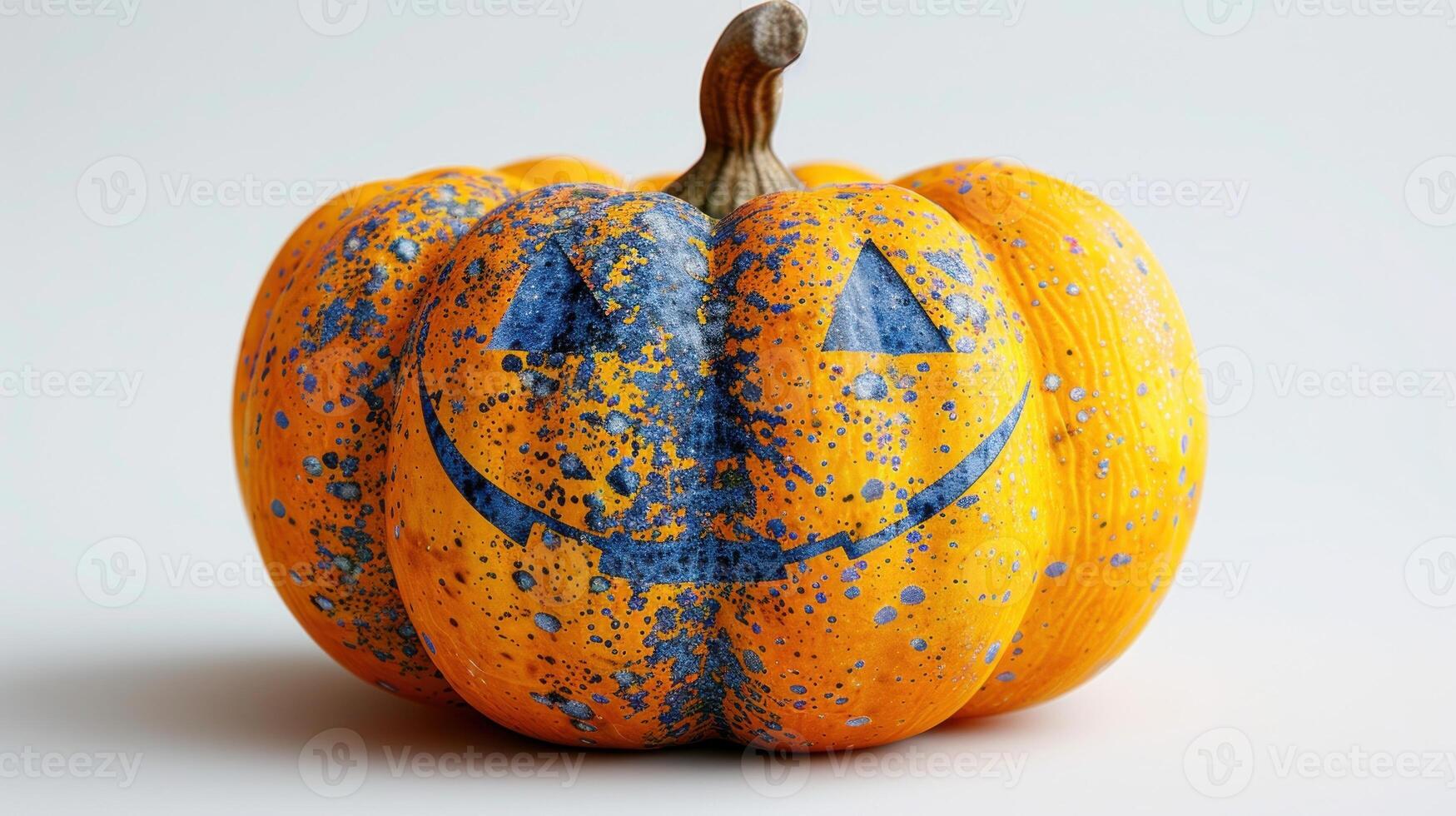 A vibrant pumpkin decorated with a playful smile for Halloween festivities photo