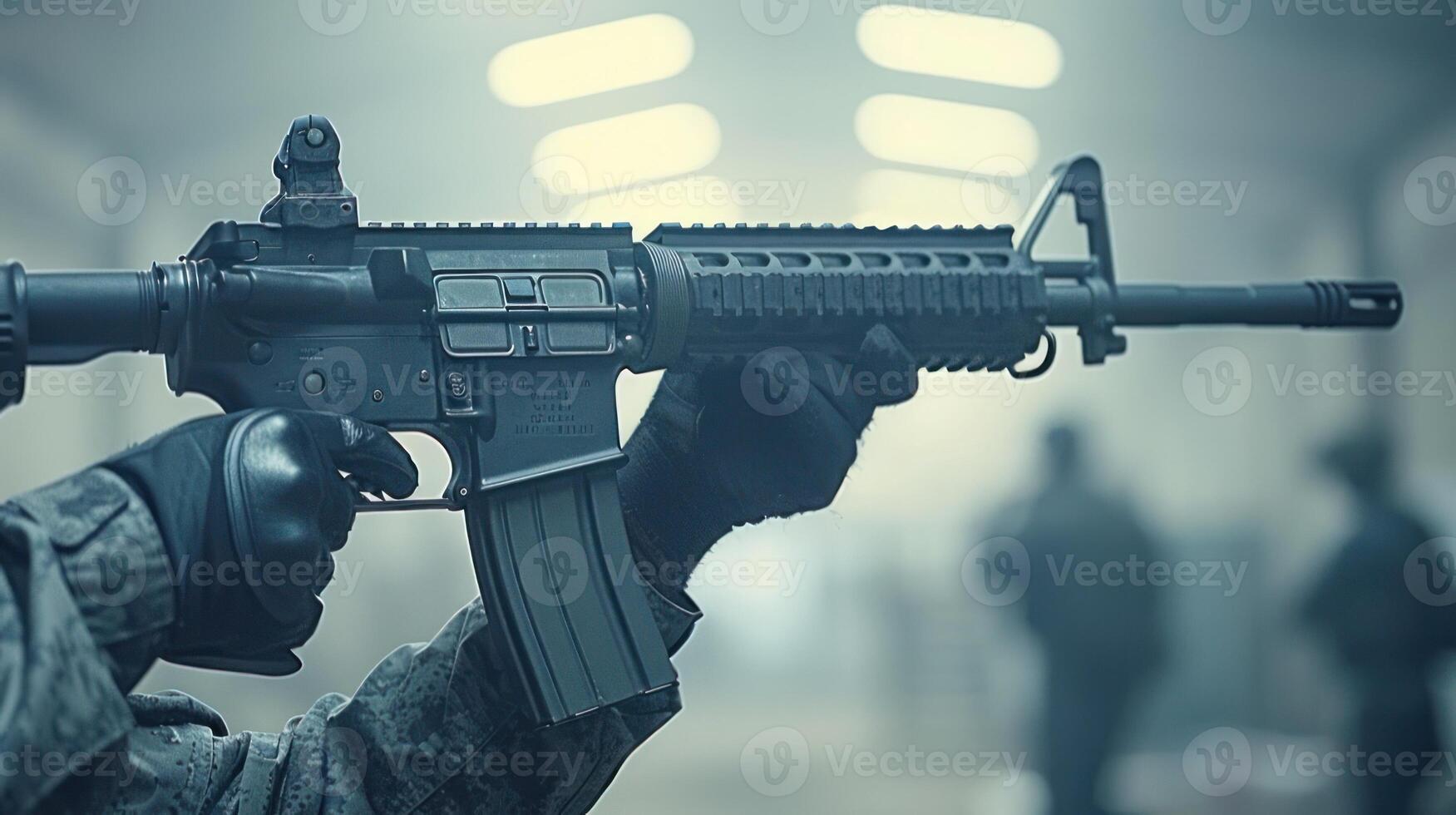 A soldier holds a rifle during a training exercise photo