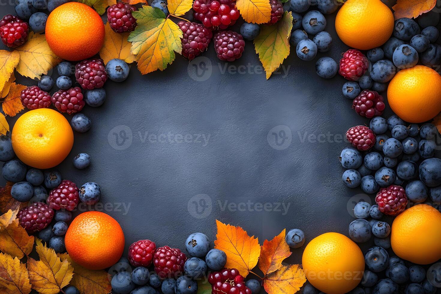 Autumn Fruit and Leaves Frame with Oranges and Berries for Seasonal Design photo
