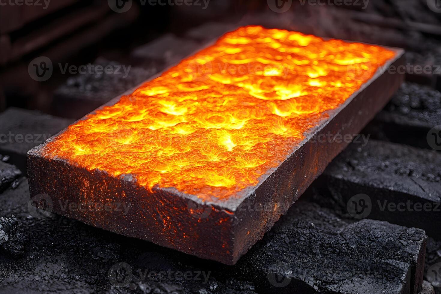 Molten Metal Block Cooling on Industrial Forge - Metallurgy and Manufacturing Process photo