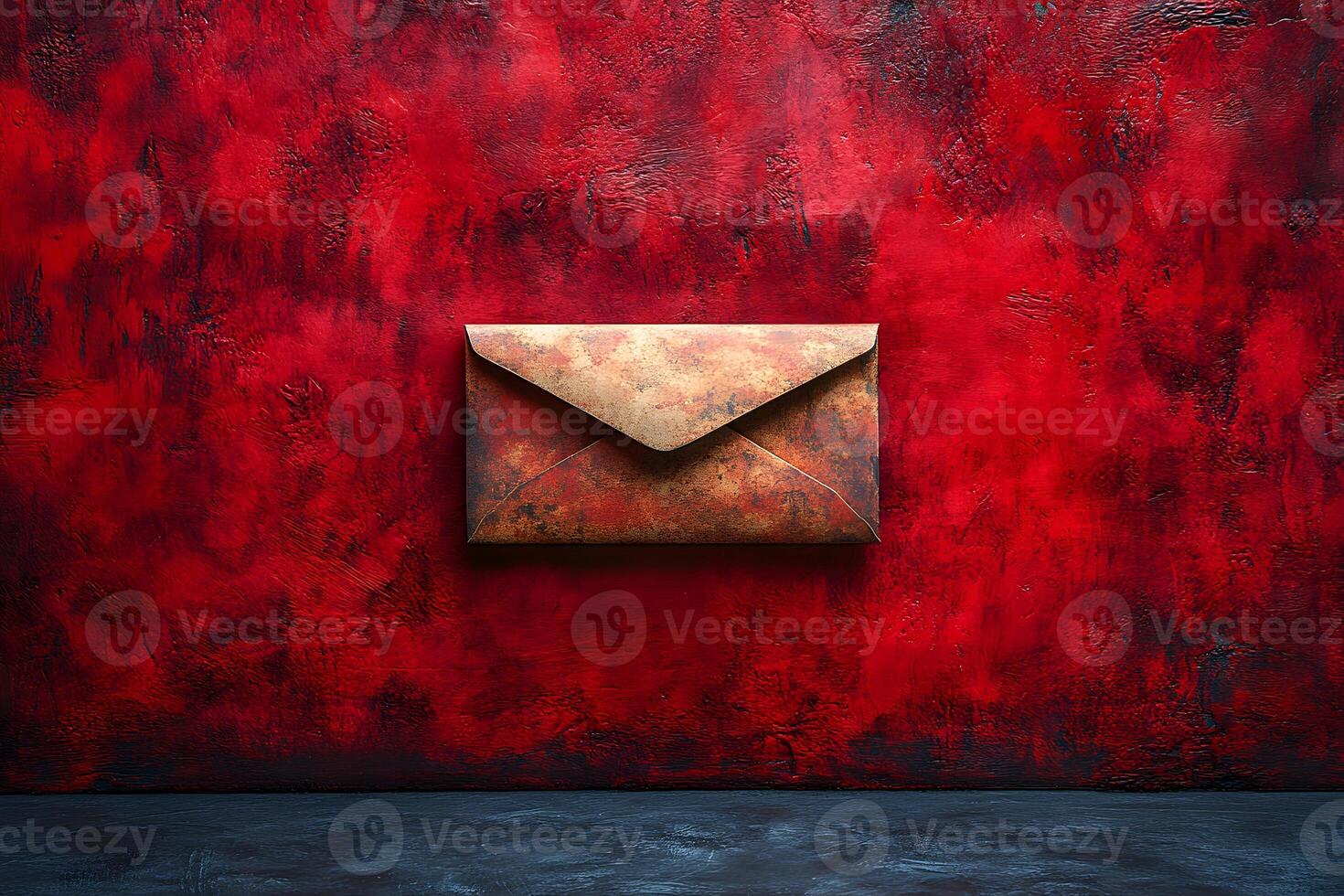 Rustic Envelope on Textured Red Background - Vintage Communication Concept for Design photo