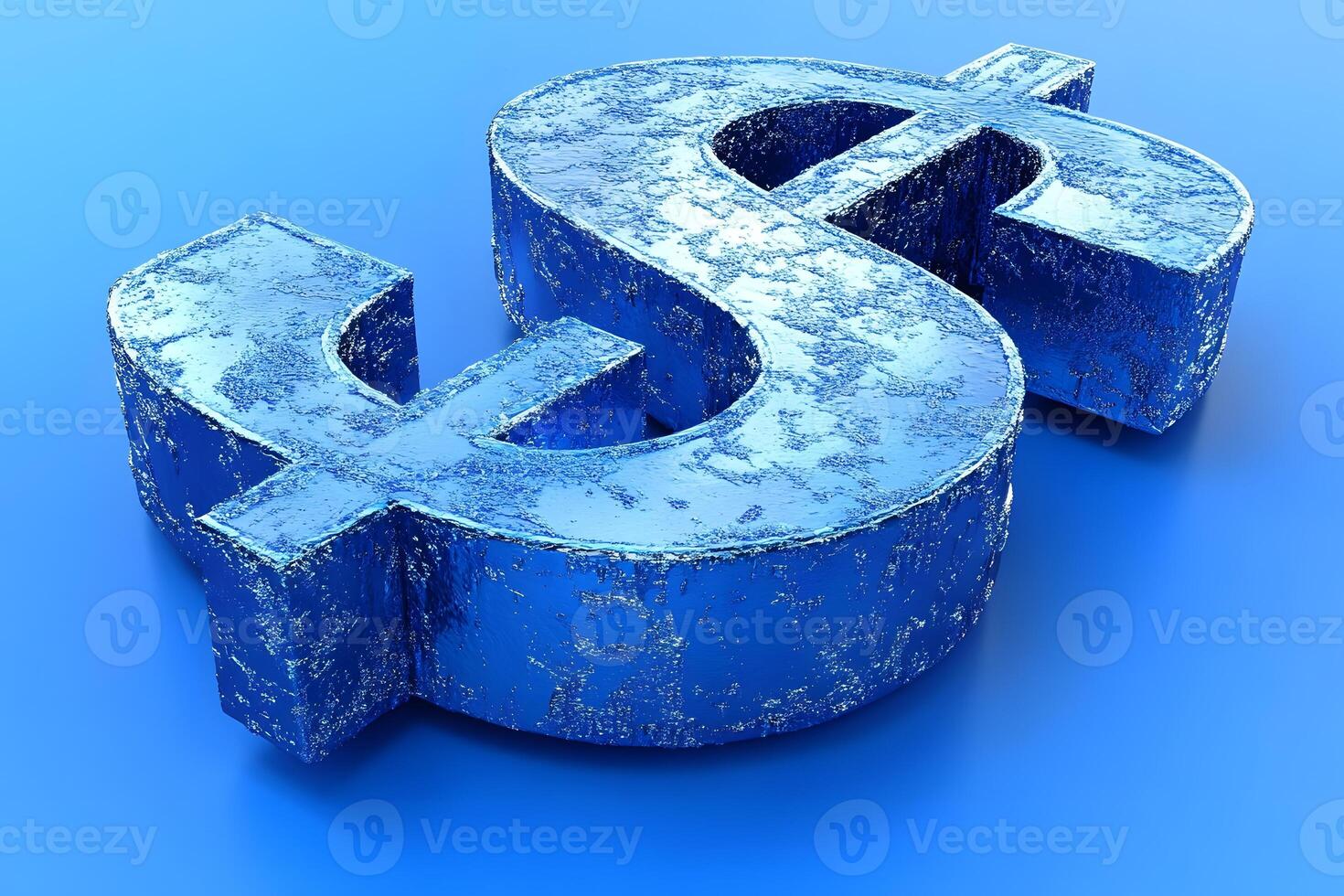3D Rendered Metallic Dollar Sign on Blue Background for Financial Design photo