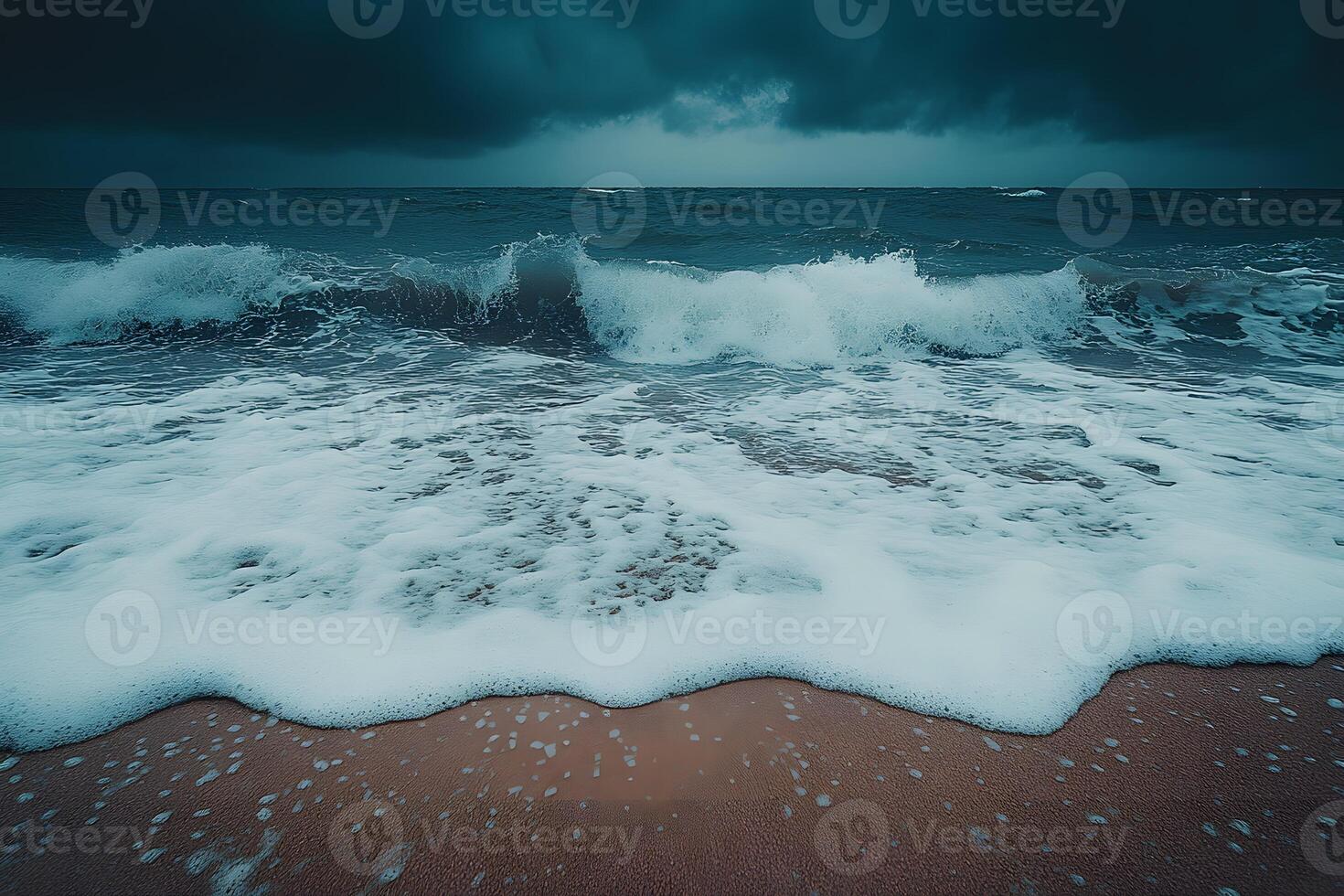 Dramatic Ocean Waves Under Stormy Skies Coastal Serenity and Power for Design photo