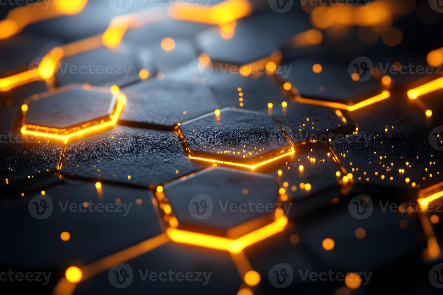 Futuristic Hexagonal Pattern with Glowing Orange Light for Tech Background photo