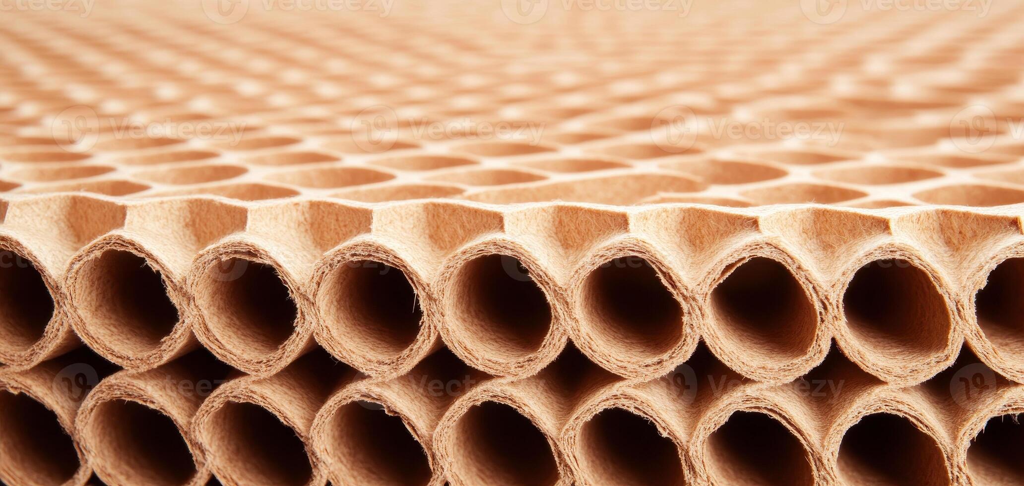 Close up of honeycomb cardboard showcasing its unique structure and texture, ideal for sustainable packaging solutions. This material is lightweight yet strong, perfect for various applications photo