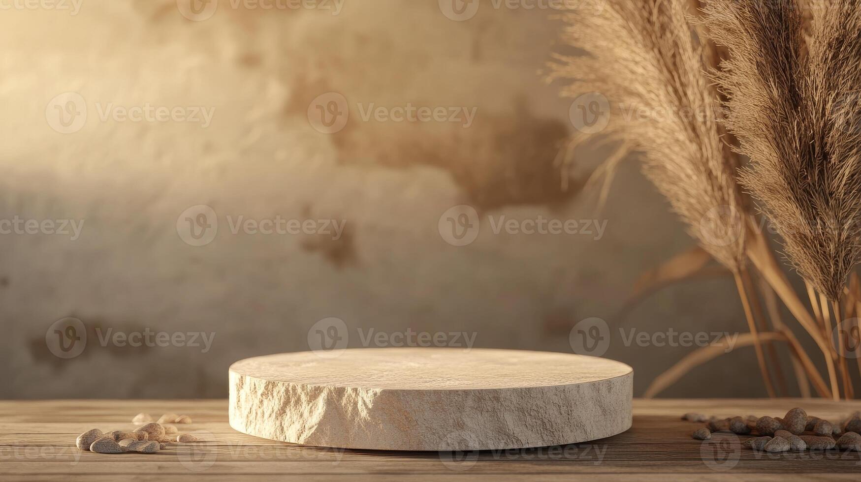 Elegant display of natural elements on a textured surface with soft lighting in a serene atmosphere photo