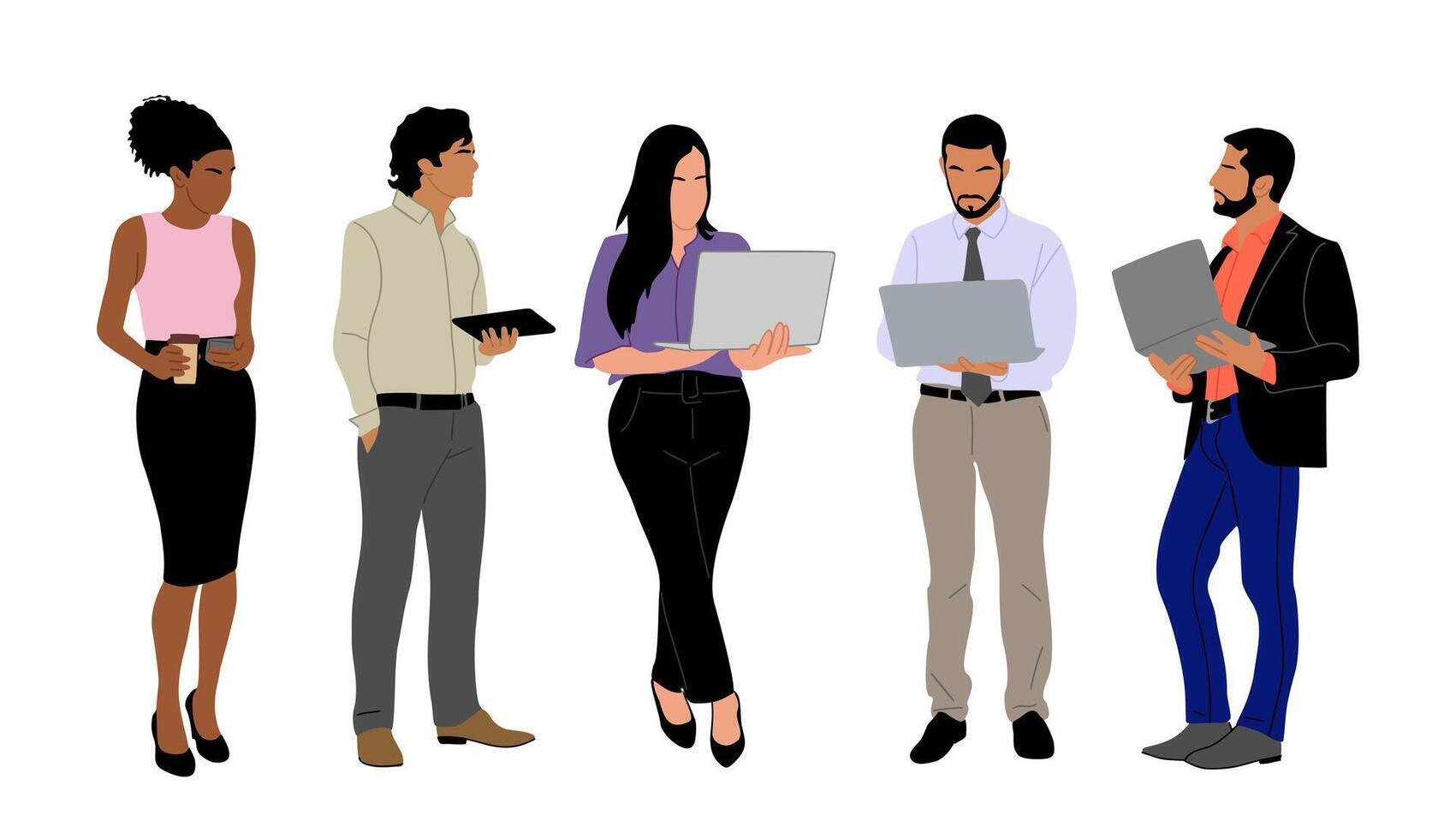 Set of Business people working at laptop . vector
