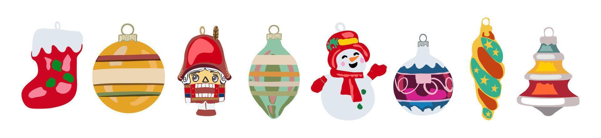 Set of vintage baubles for Christmas tree. vector