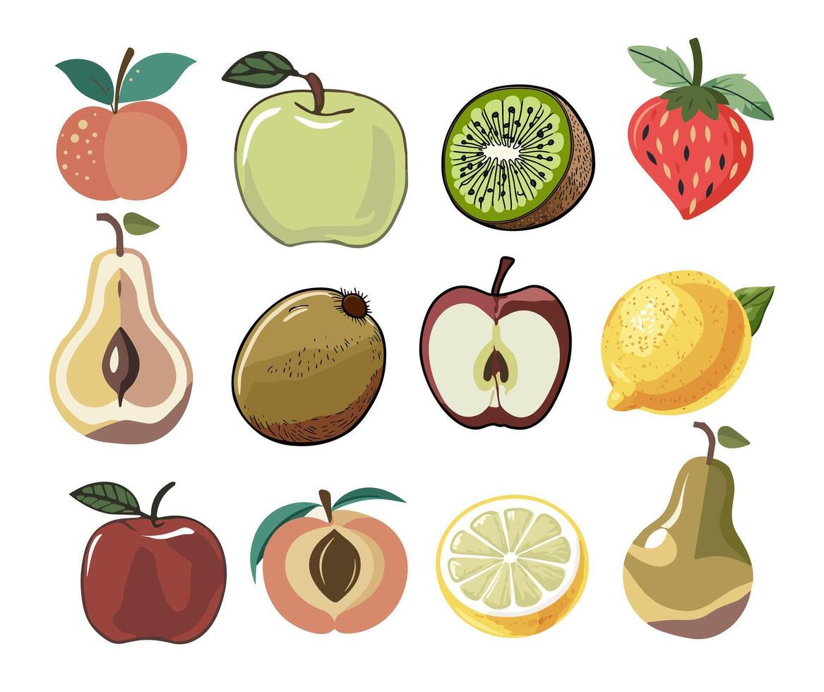 Hand drawn abstract fruits set isolated. vector