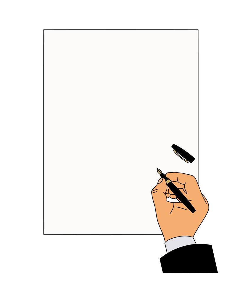 Hand holding pen and signing business contract. vector