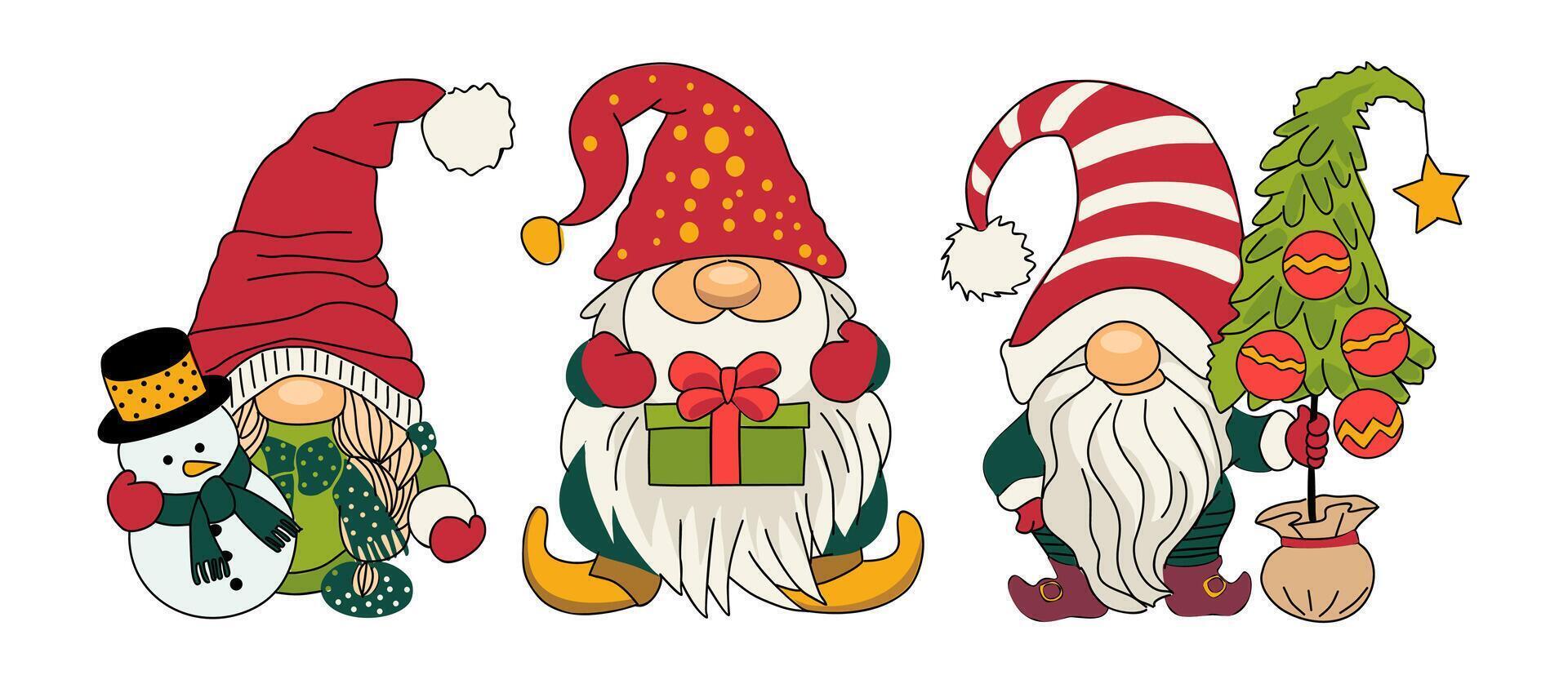 Set of Adorable Christmas gnomes clipart. vector