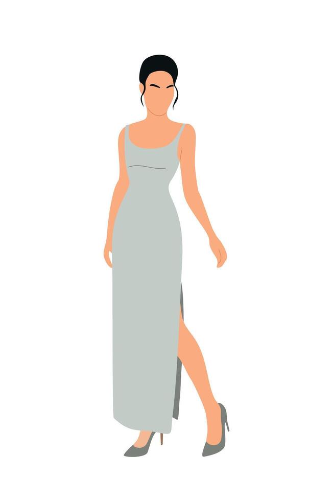 Stylish young woman wearing evening dress . vector