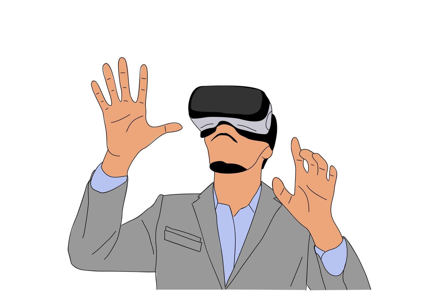 Business Man using virtual reality headset . vector