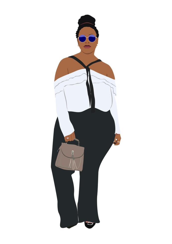 Stylish curvy black woman in office look . vector