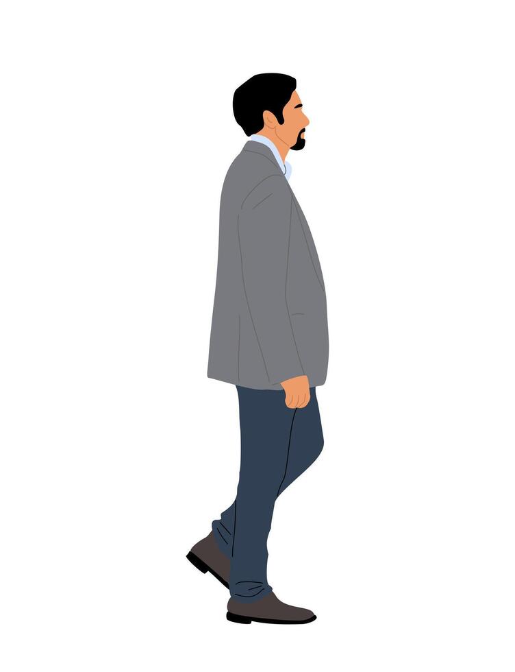 Business man walking, standing side view . vector
