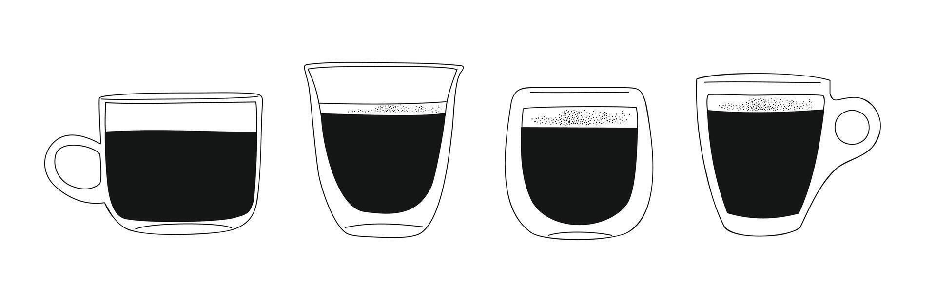 Set of different glass cups with coffee . vector