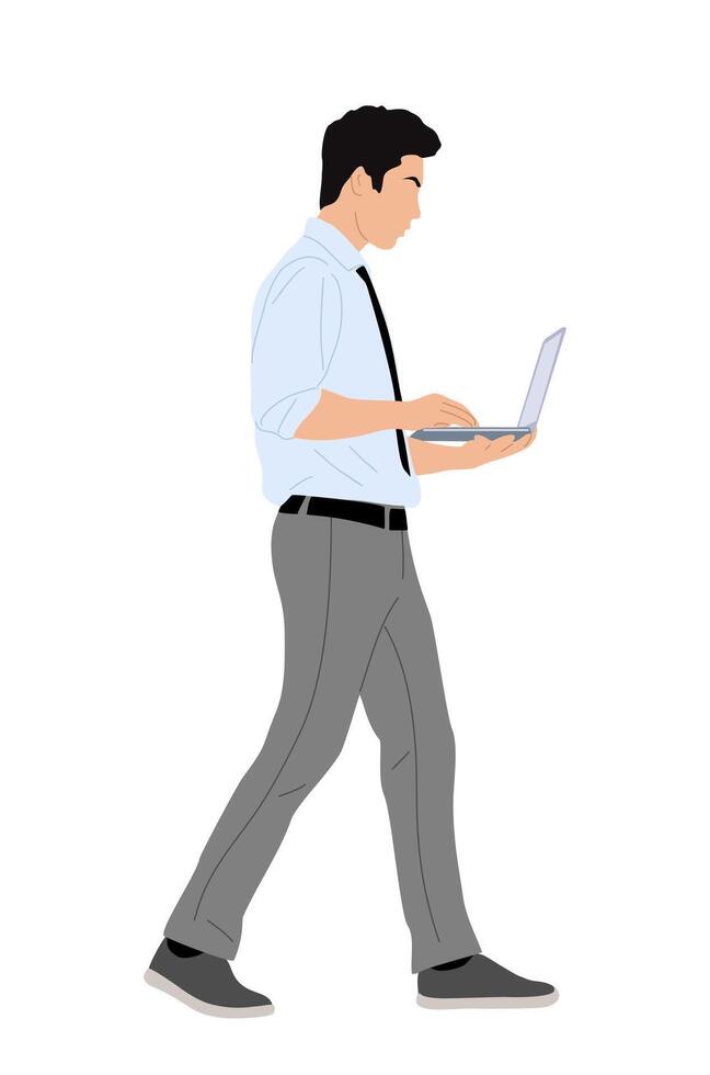 Business man character working on laptop . vector