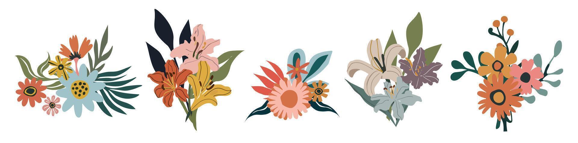 Set of hand drawn floral bouquets, compositions. vector
