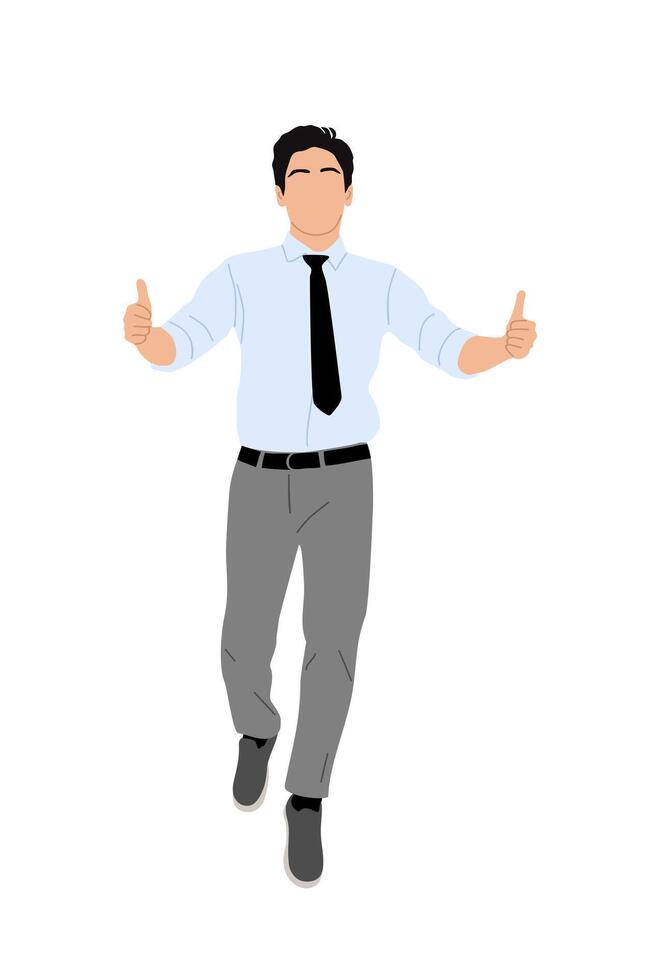 Business man walking, showing thumbs up gesture. vector
