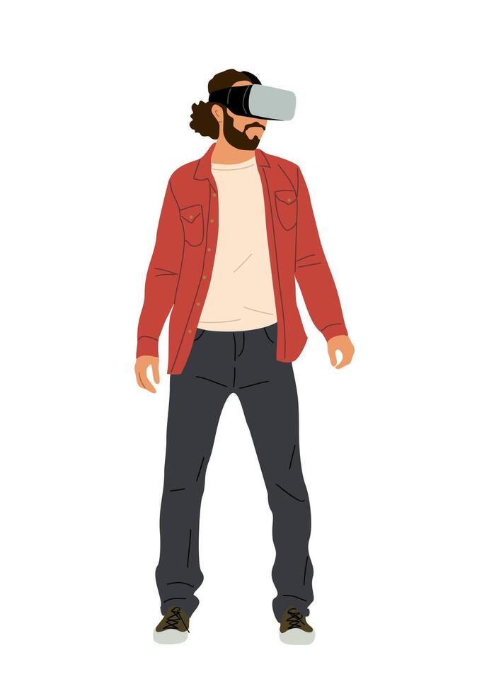 Man in virtual reality headset isolated. vector