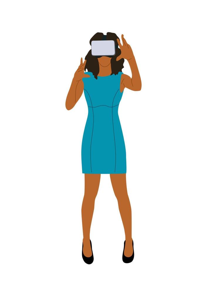 Beautiful woman in virtual reality headset . vector