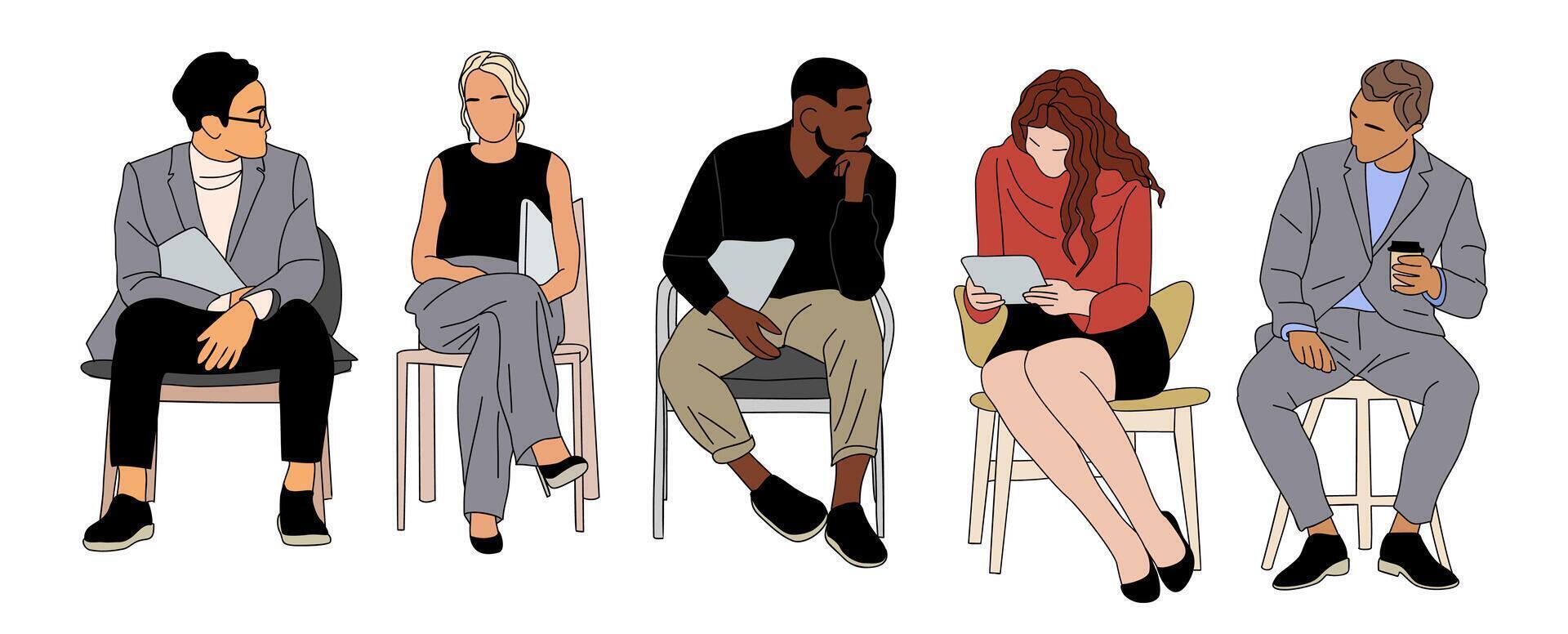 Business people sitting, taking part in meeting.. vector