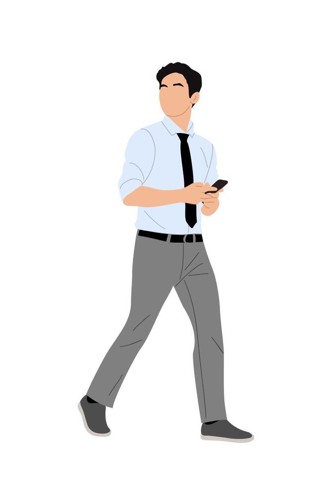 Business man character walking with phone . vector