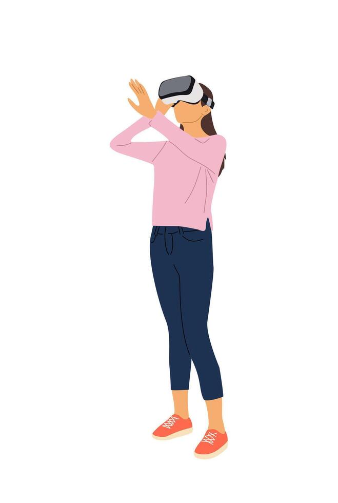 Beautiful girl in virtual reality headset . vector