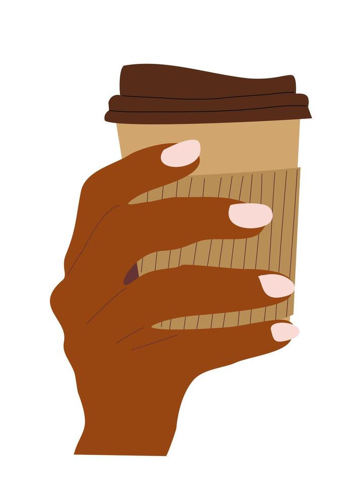 Female Hand Holding Disposable Takeaway Coffee Cup vector