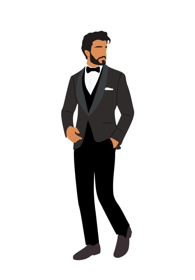 Business man character in formal tuxedo outfit. vector
