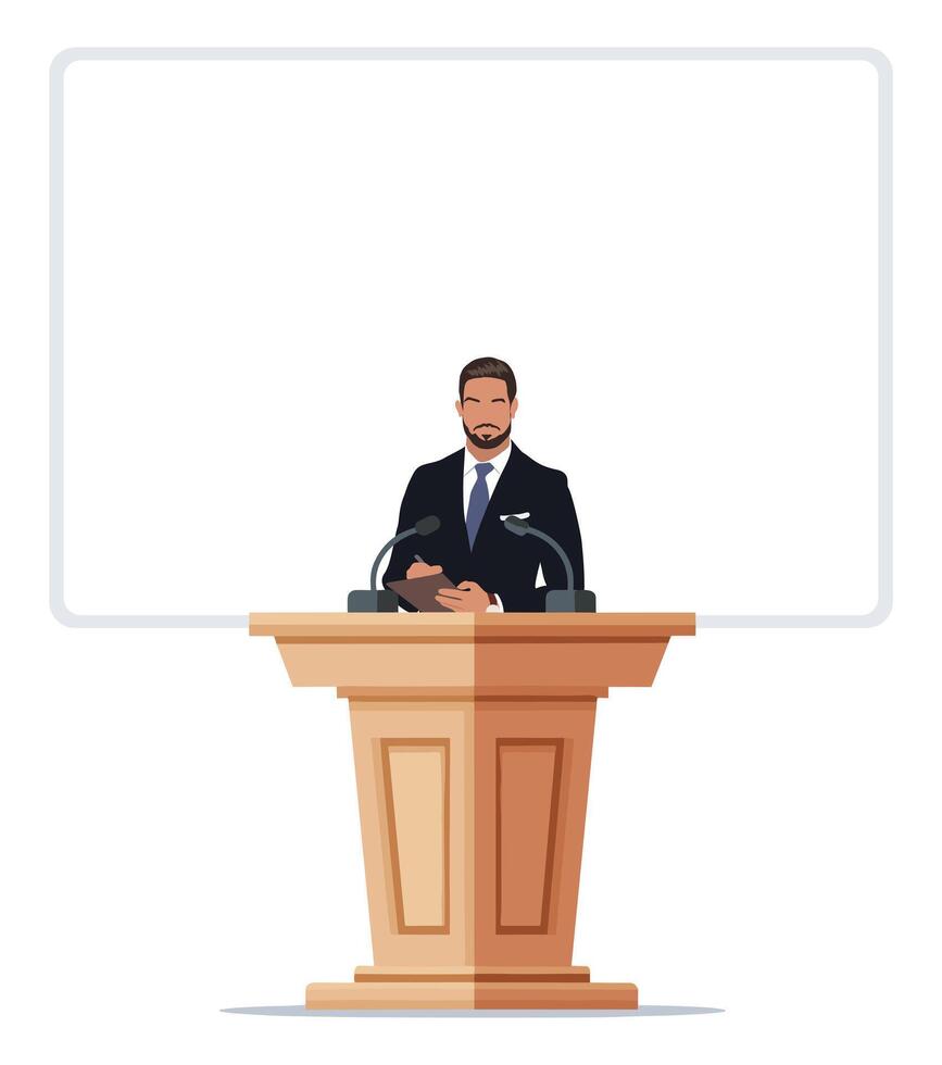 Business man public speaker at press conference. vector