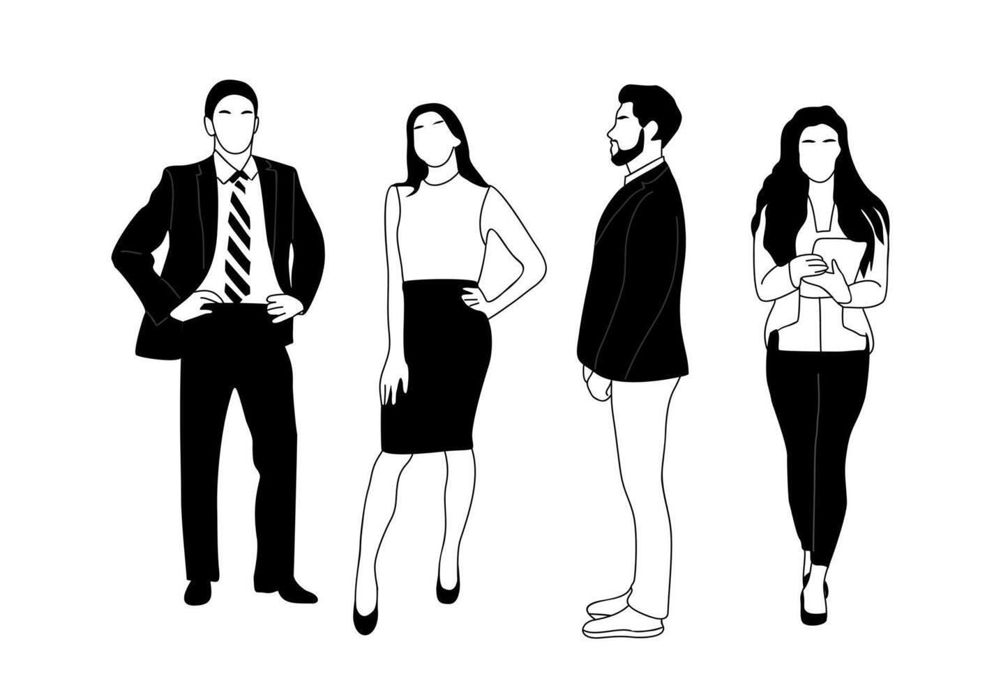Business people standing black on white. vector
