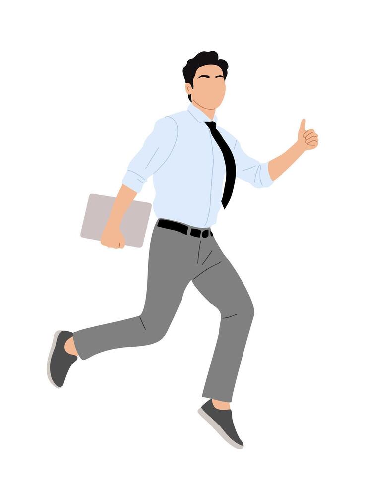 Business man character running with thumb up. vector