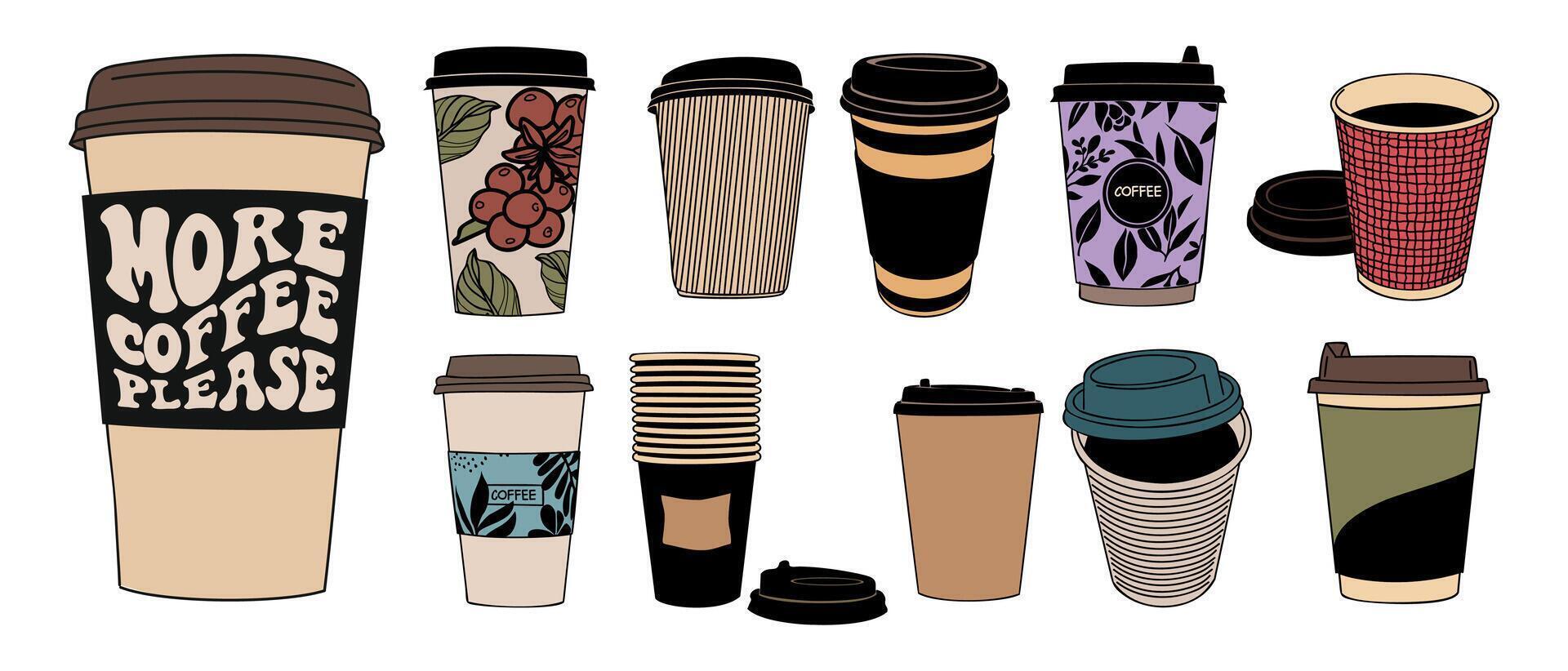 Take Away Coffee cups collection isolated. vector