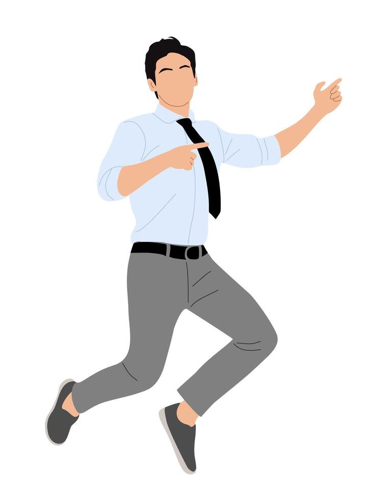Business man character jumping, pointing to side. vector