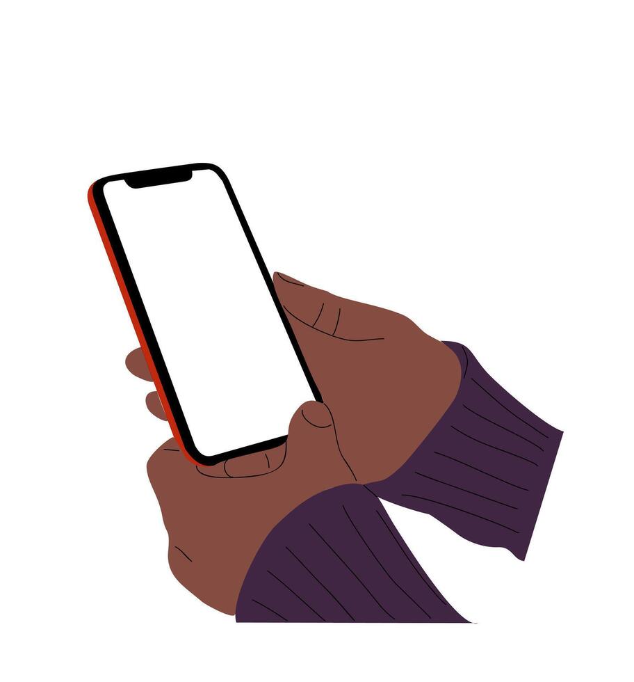 Black Hands holding mobile phone mockup. vector