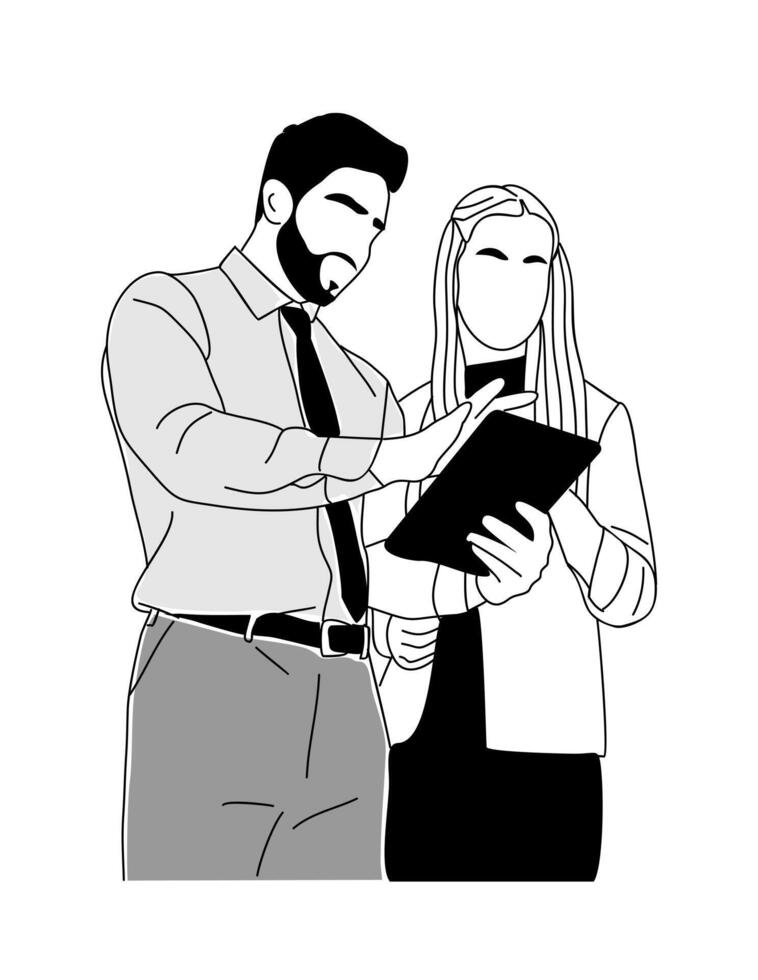 Business couple working together on digital tablet vector