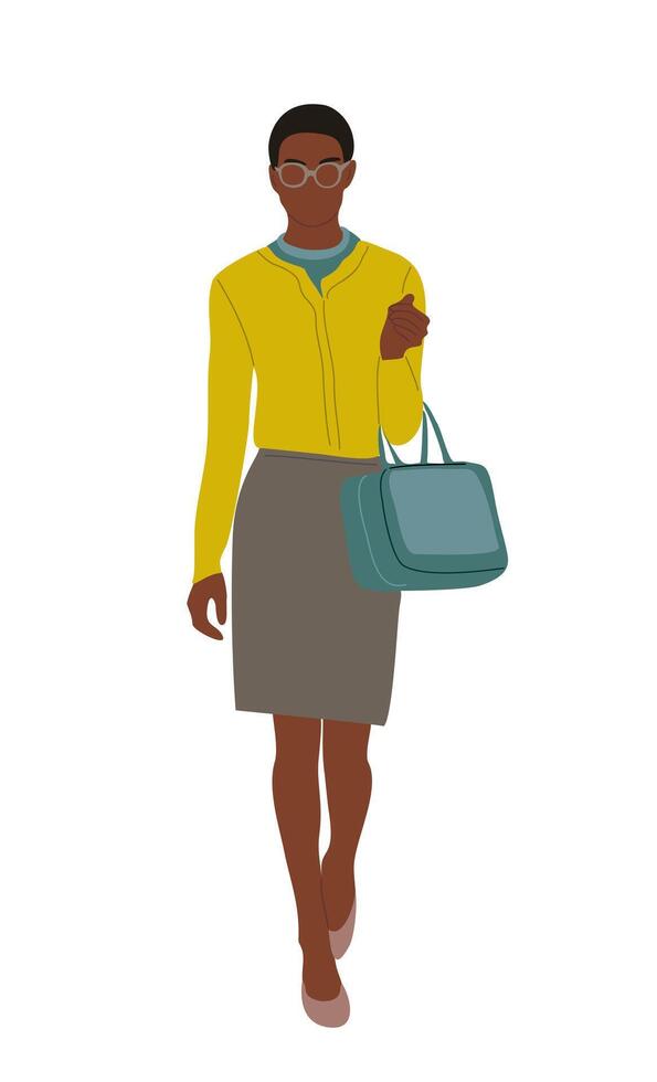 Modern black woman isolated on white. vector