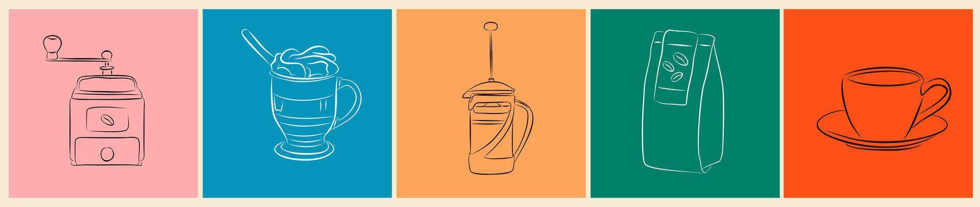 Coffee elements line art style illustration vector