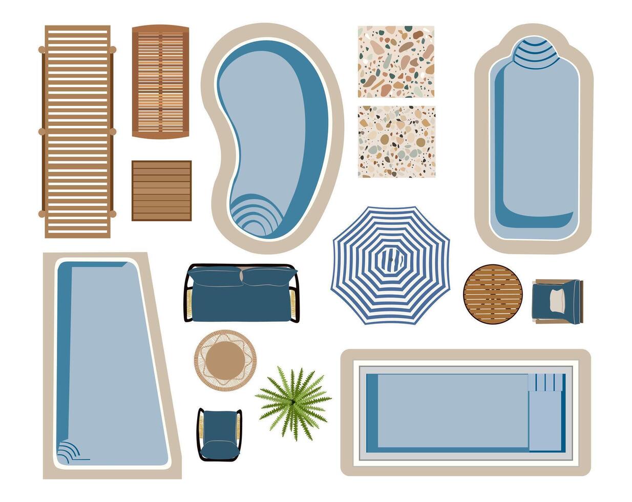 Outdoor top view icons for landscape design plan. vector