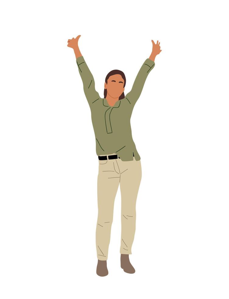 Excited business woman in winning pose isolated. vector