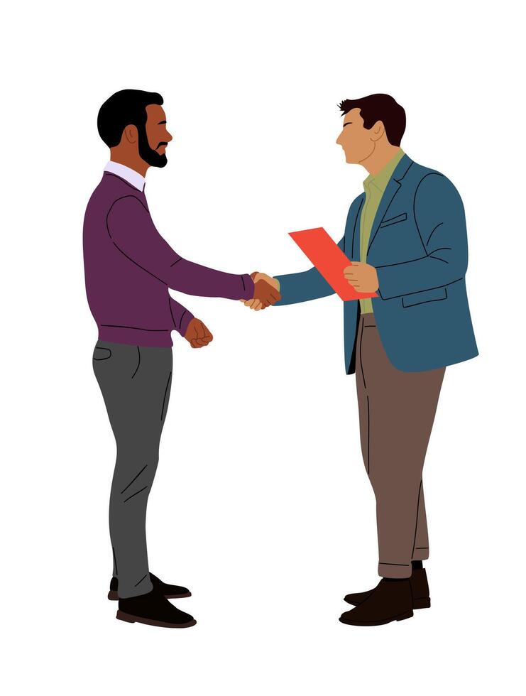 Two Business men greeting with handshake isolated. vector