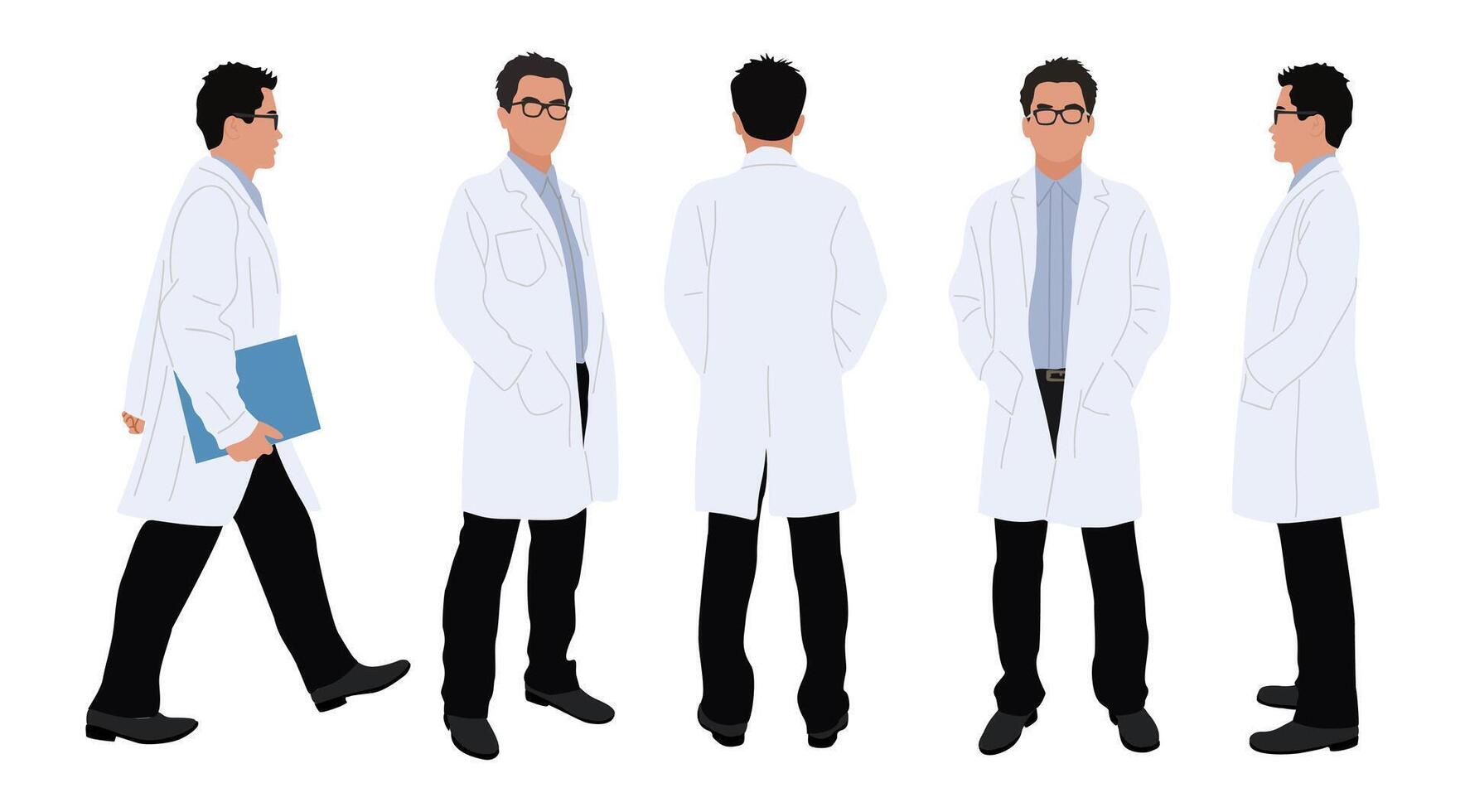 Male doctor character in different poses isolated. vector