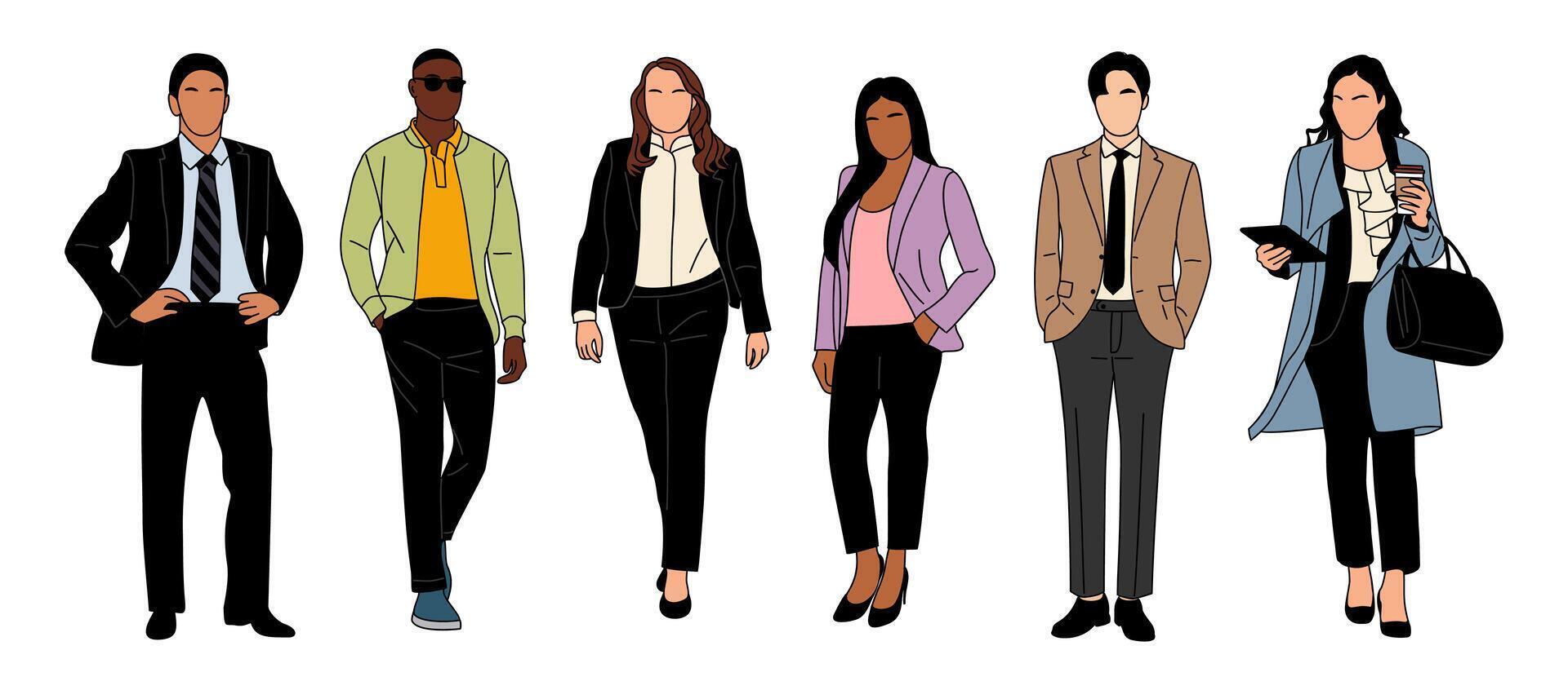 Diverse Business people standing, walking on white vector