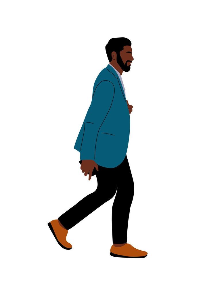 Black Man walking side view isolated. vector