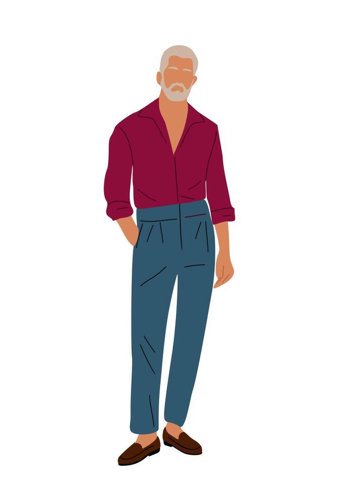 Stylish senior man wearing summer casual outfit. vector