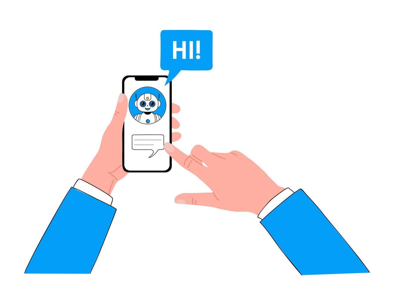 Hands holding smart phone for chatting with ai bot vector