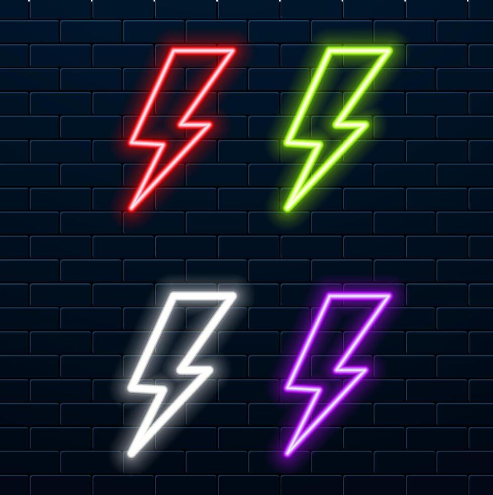 Glowing neon lightning sign. Signs of lightning, thunder and electricity, neon light icon isolated on black background. Elements of the set of minimal universal themes. vector
