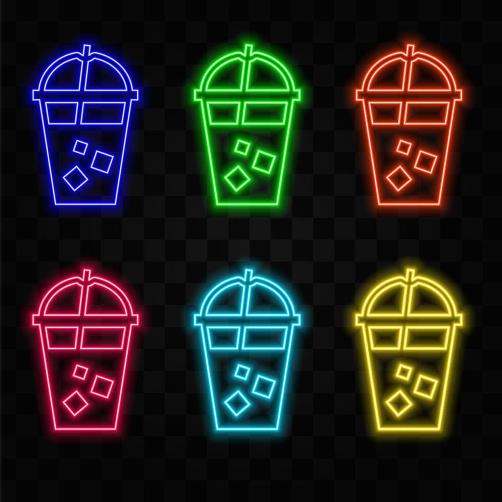 Neon glowing soda icon. pink color. vector